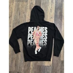 Justin Bieber Justice World Tour Peaches Hoodie Black Graphic Sweatshirt Large